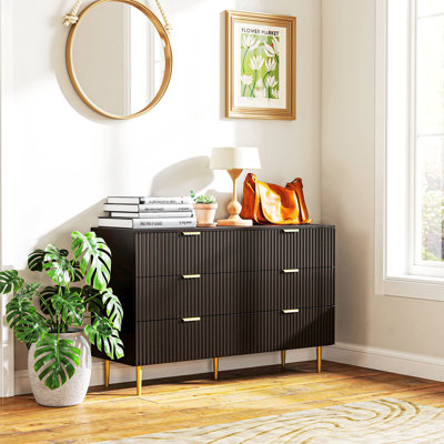 6 Drawer Dresser for Bedroom Chest of Drawers Gold Handles and Legs