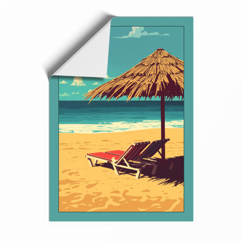 Lounge and Umbrella Coastal - Framed Print, Unframed, A3 - 42.0 x 29.7 cm