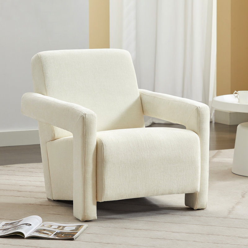 Fauteuil d'appoint rembourré en chenille Castillon Modern, Chenille ivoire
