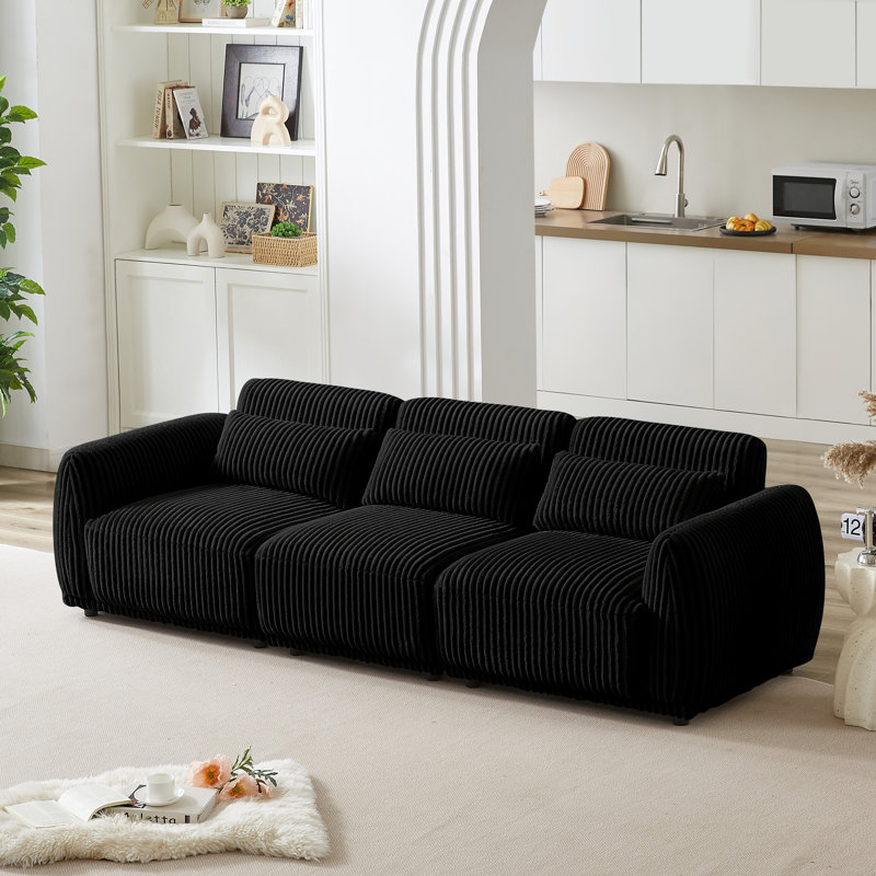  Latitude Run® 4 - Piece Upholstered Sectional - Ideal for Living Room, Comfortable and Stylish - Black Corduroy