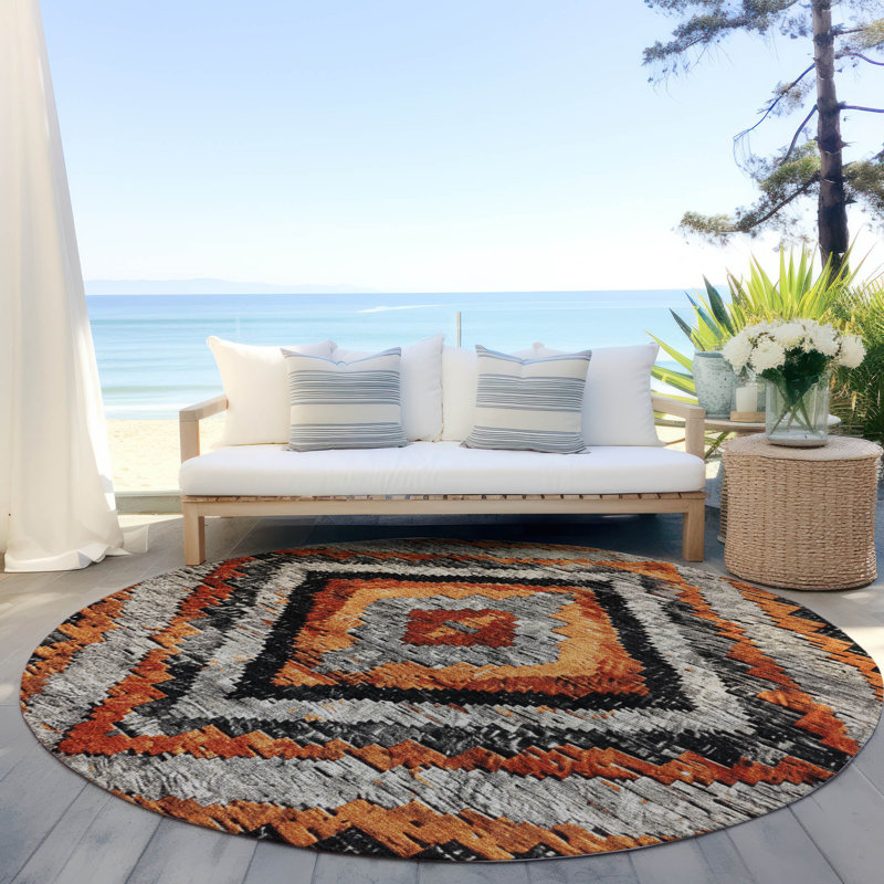 Tapis terre cuite lavable à la machine intérieur / extérieur Xhevrie, Rond 8 pi x 8 pi