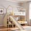 Lit superposé en forme de maison avec escalier de rangement, tablettes de présentation et glissade-1849992421