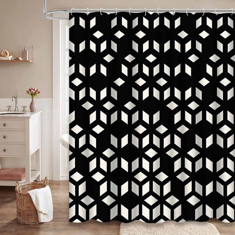 Rideau de douche abstrait géométrique noir et blanc avec 12 crochets, L 72 po x l 72 po