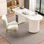 Blanc + demi-cercle en pierre frittée blanc crème + bois manufacturé avec bureau 1 tiroir-108647403-108647401