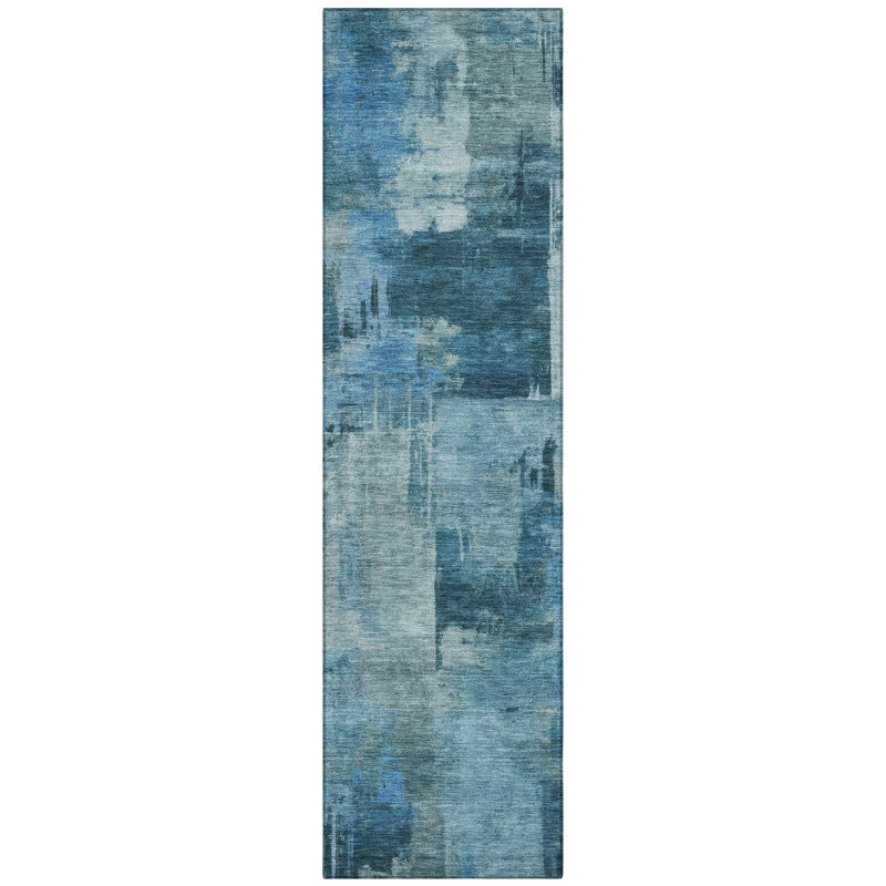 Machine Washable Indoor/Outdoor Xhevrie Blue Rug, Runner 2'3" x 7'6"