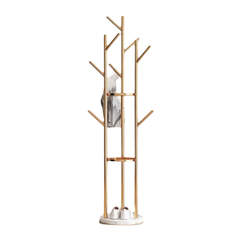 Steel Freestanding 9-Hook Coat Rack In Gold, Gold