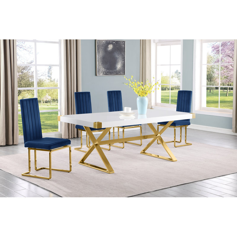 Ensemble repas 5 ou 7 pièces Ziona, 5, Crème / doré, Or