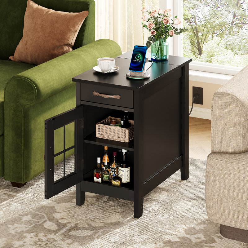 Analiesa 23.6"H Tall End Table With Charging Station and Storage, Narrow End Table, Nightstand With USB Ports And Outlets, Side Table For Bedroom, Living Room