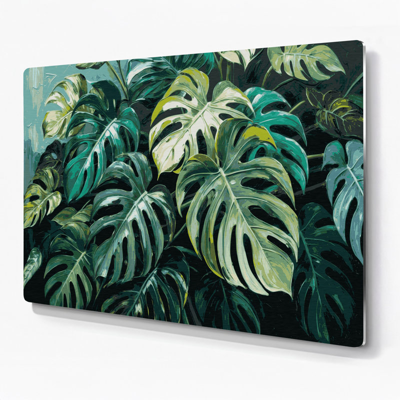Art mural botanique en métal bleu Monstera Deliciosa, H 8 po x l 10 po