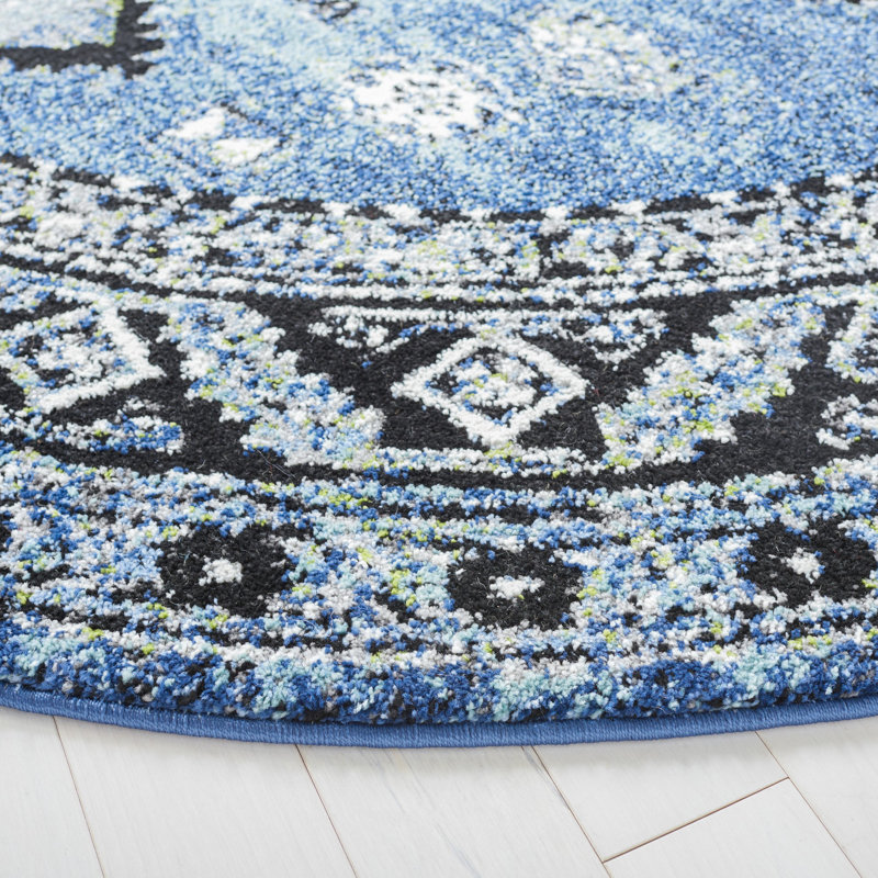 Tapis gris /bleu à motif Sud-Ouest, Rectangle 2 pi 7 po x 5 pi