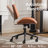 Modern Executive Armless Office Desk Chair with Bentwood Backrest, Premium Leather, Silent Wheels, Easy Assembly, Brown-2060674467
