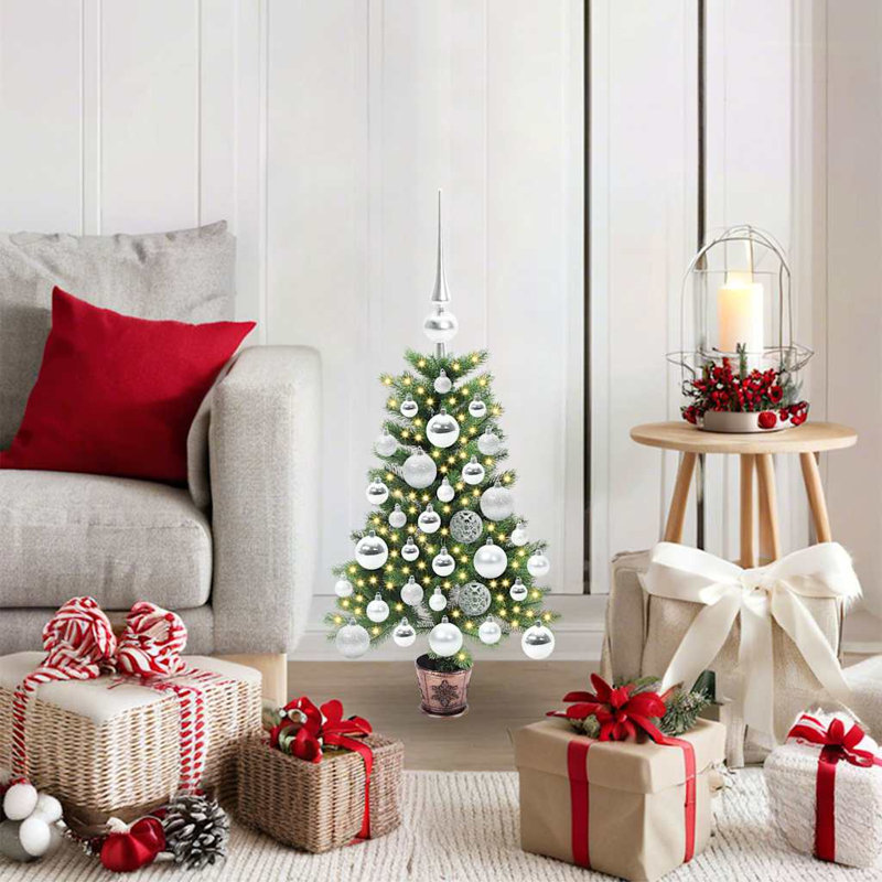 Christmas Tree with 150 LEDs with Stand PE, Silver, 2.13' H