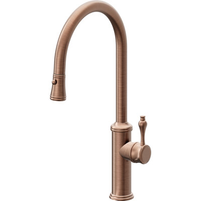 Davoli Pull-Down Kitchen Faucet with Button Sprayer - High Arc Spout