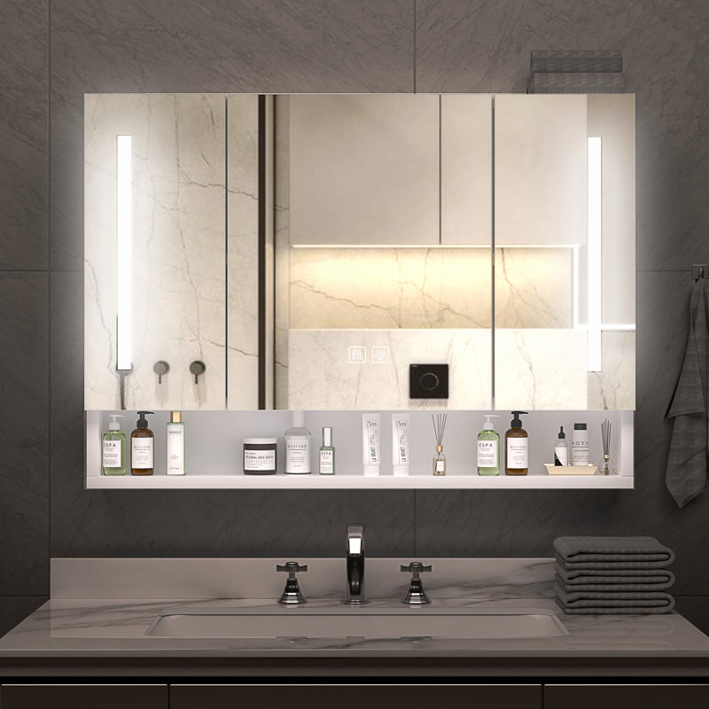 Armoires de salle de bain modernes de 39 po x 28 po, armoires à pharmacie avec miroirs et lumières DEL, armoire de rangement de salle de bain avec compartiments de rangement à plusieurs niveaux