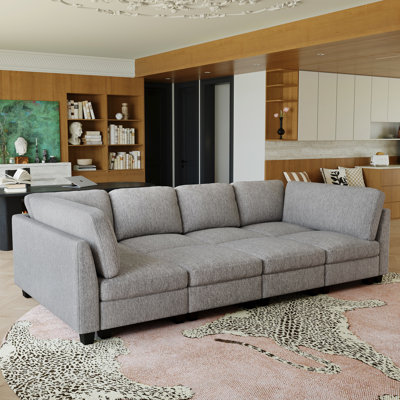 Large Sofa, 35 Inches Seat Depth Frost-Velvet Upholstered Modular Sofa Sleeper Couch With Removable Cushion Cover