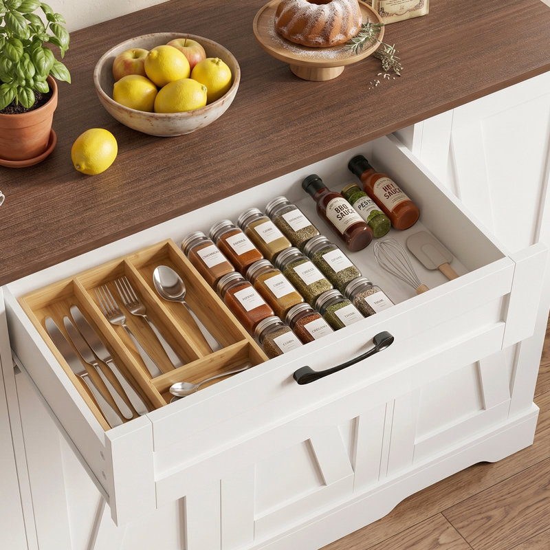 Four-Door Kitchen Island, Kitchen Trolley, White