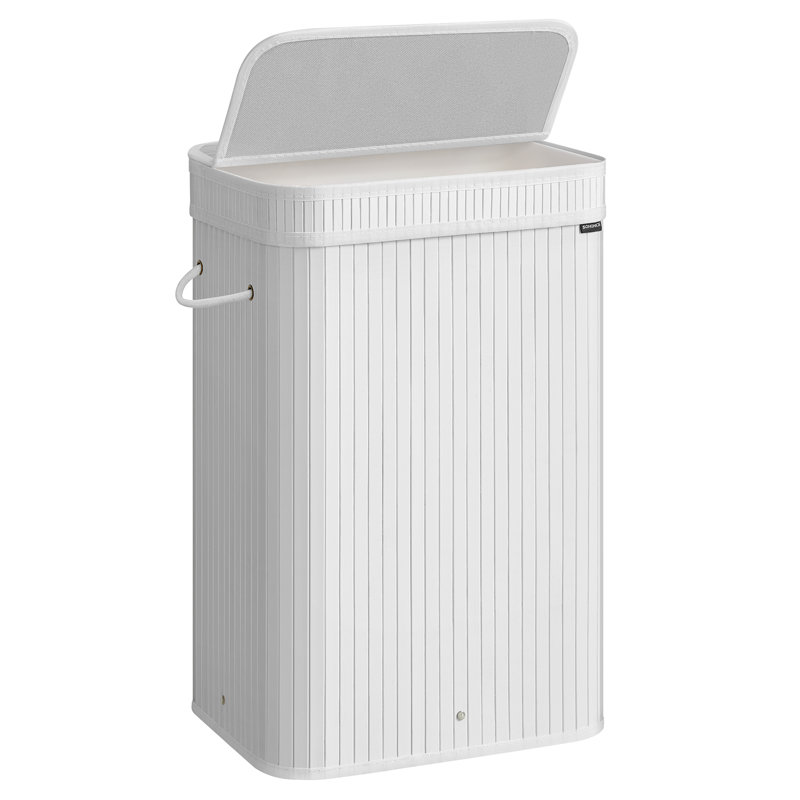 Bamboo Laundry Hamper with Handles, White, 61cm H x 54.5cm W x 34.5cm D