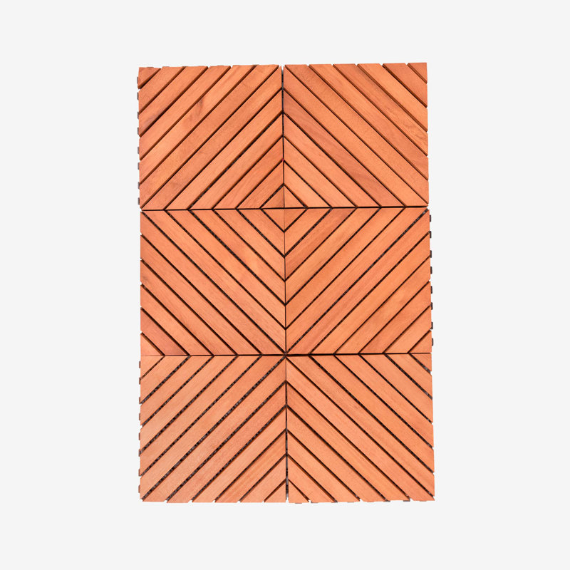 Eucalyptus Interlocking Deck Tiles with Diagonal Slats, Set of 10