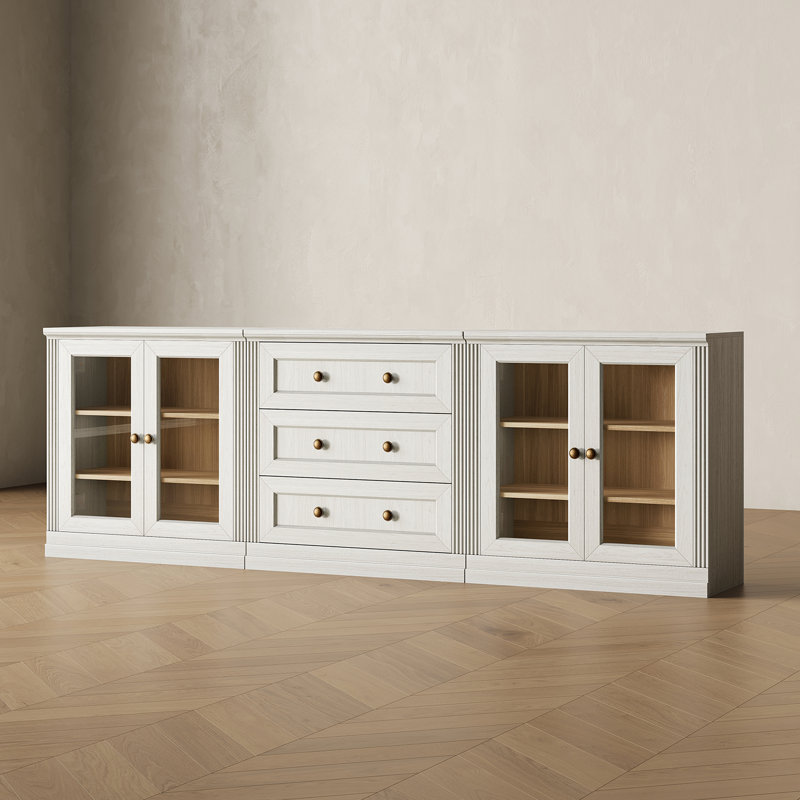 95.1" Modular Storage Cabinet Set With Drawers And Display Doors, White, White