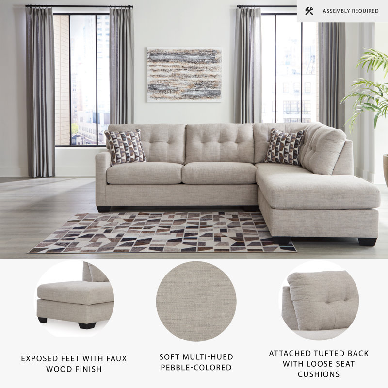 Upholstered L-Shaped Sectional, Right Hand Facing, Pebble