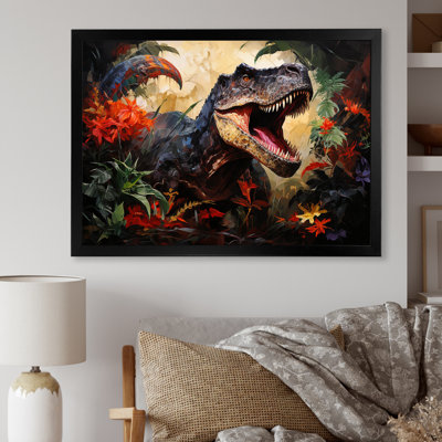 Floral Tyrannosaurus Dinoasaur Jungle Portrait - Dinosaurwall Art