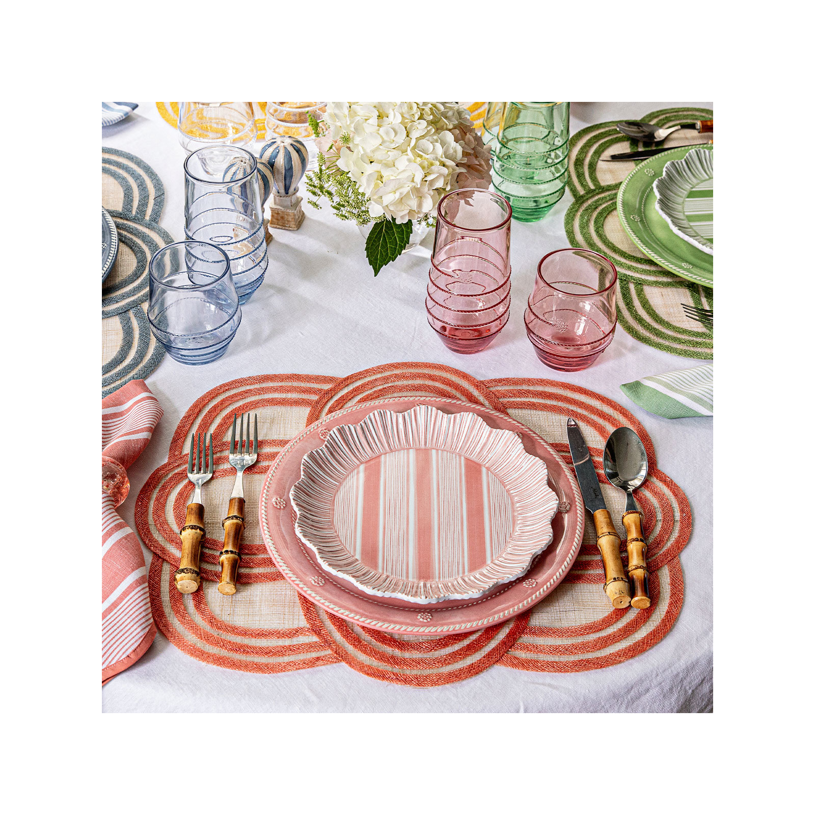 Cabana Stripe Melamine Dessert/Salad Plates, Coral