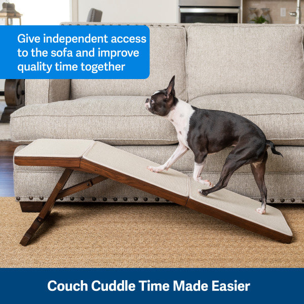 Espresso Foldable Wooden Sofa Ramp with Carpet Traction