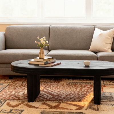 Table basse cannelée ovale moderne Mid-Century, table basse de style campagnard, table basse, centre de table pour salon, bureau, décoration intérieure (naturel, P 23,62 po x l 47,24 po x H 16,34 po)