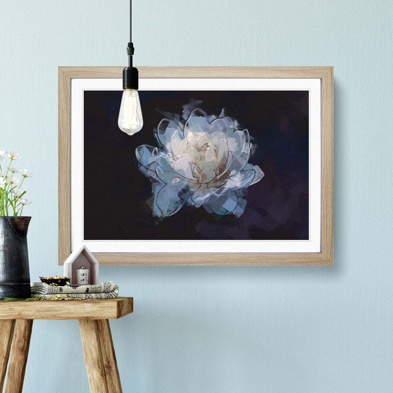 Blue Magnolia Flower in Abstract - Picture Frame Graphic Art Print, Oak Framed, 62cm H x 87cm W x 2cm D