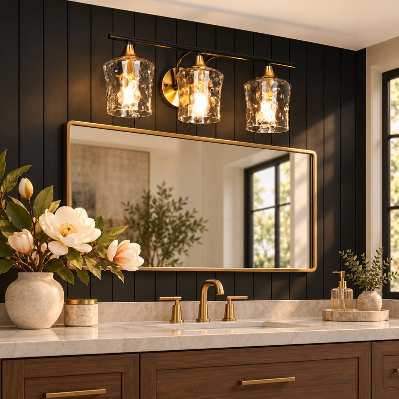 Marrina 3 - Light Dimmable Vanity Light, Hammered Glass