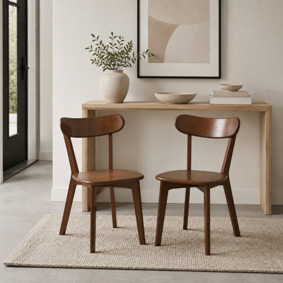 Set of 2 Solid Rubber Wood Dining Chairs, Wooden Chairs with Curved Backrest for Kitchen & Dining Room