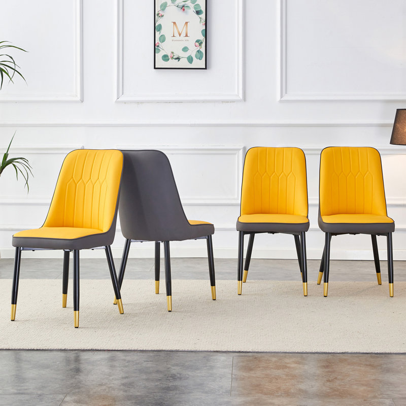 Ensemble de chaises de salle à manger modernes avec dossier en similicuir à deux tons et pieds en métal robustes pour une assise confortable