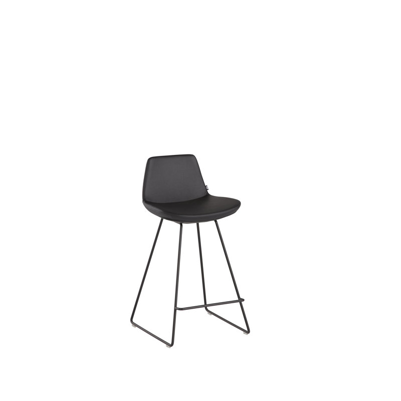 Upholstered Counter Stool with Metal Frame, Black Eco Leather, Chrome, Counter Stool (24" Seat Height)