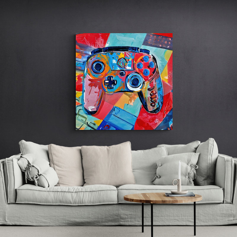«Video Game contrôleur 131» par Stephen Chambers - peinture sur toile tendue, H 18 po x l 18 po x P 1,5 po