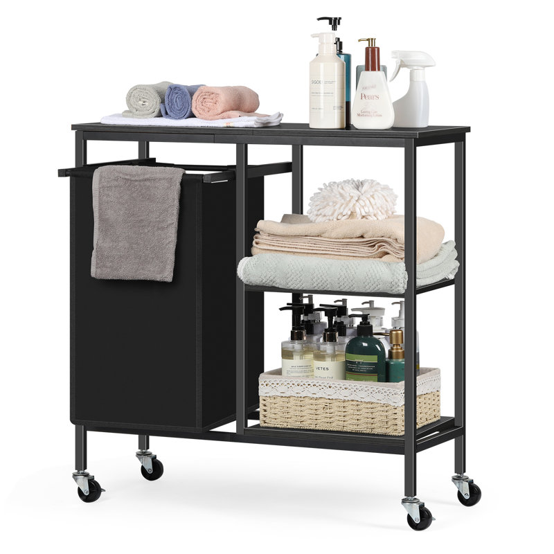 Free Standing Laundry Cart with Wheels, Black