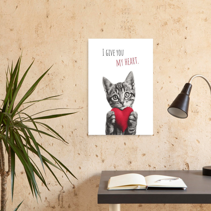 Adorable chaton, cœur romantique, reproduction d'art murale, 24" H x 16" W