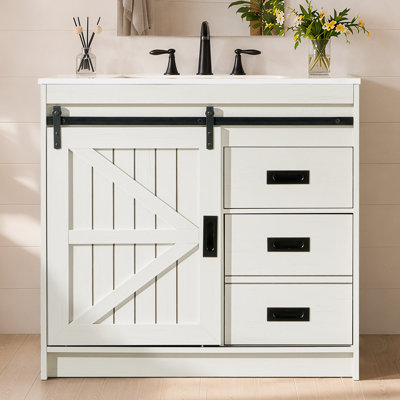 Chiara Farmhouse Single Bathroom Vanity with Acrylic Countertop