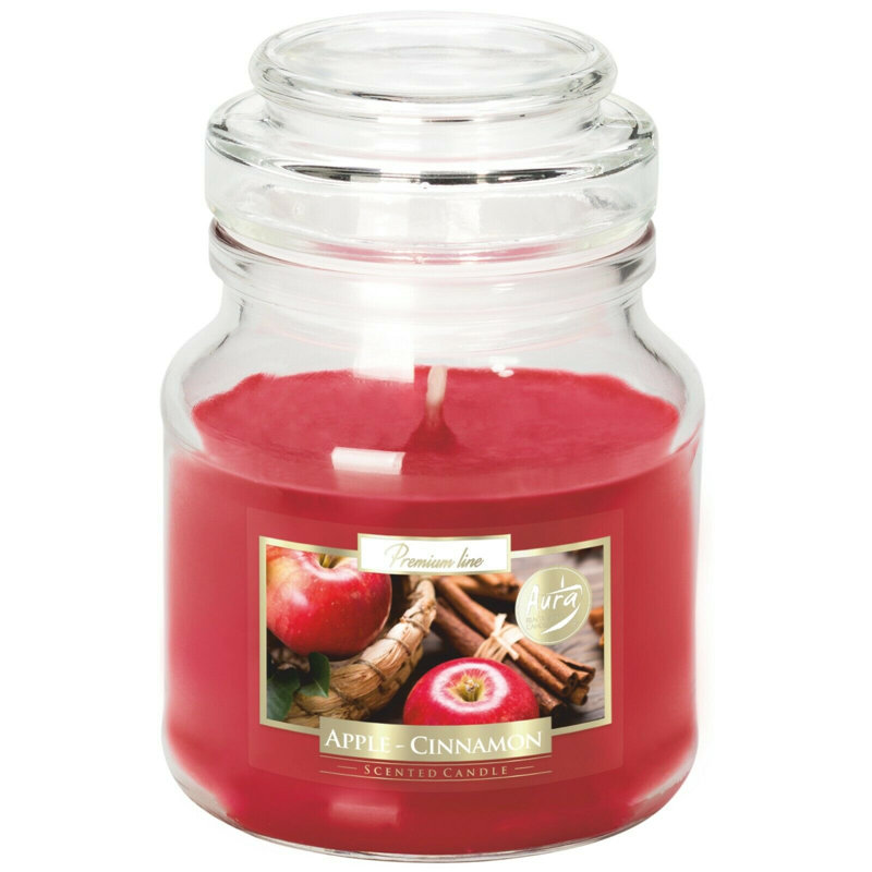 Cinnamon Scented Jar Candle with Glass Holder, Red