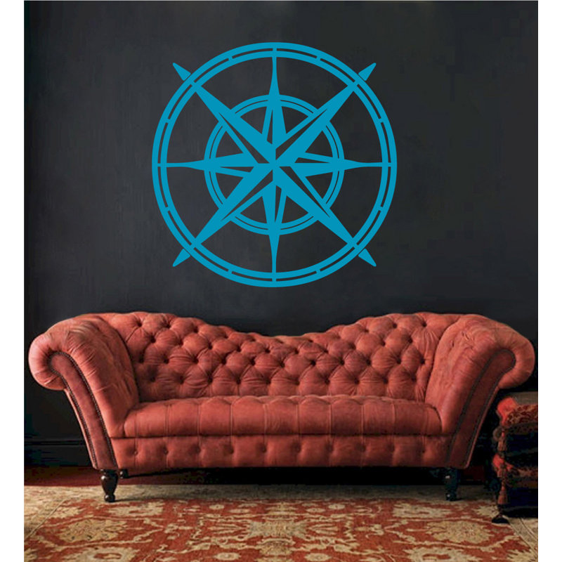 Décalcomanie murale boussole north star, Bleu sarcelle, H 38 po x l 38 po x P 0,01 po