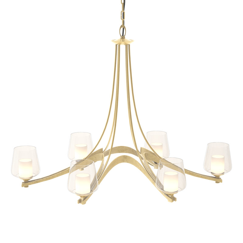Oval Ribbon 6 - Light Shaded Classic/Traditional Chandelier, Modern Brass, Opal and Clear Glass
