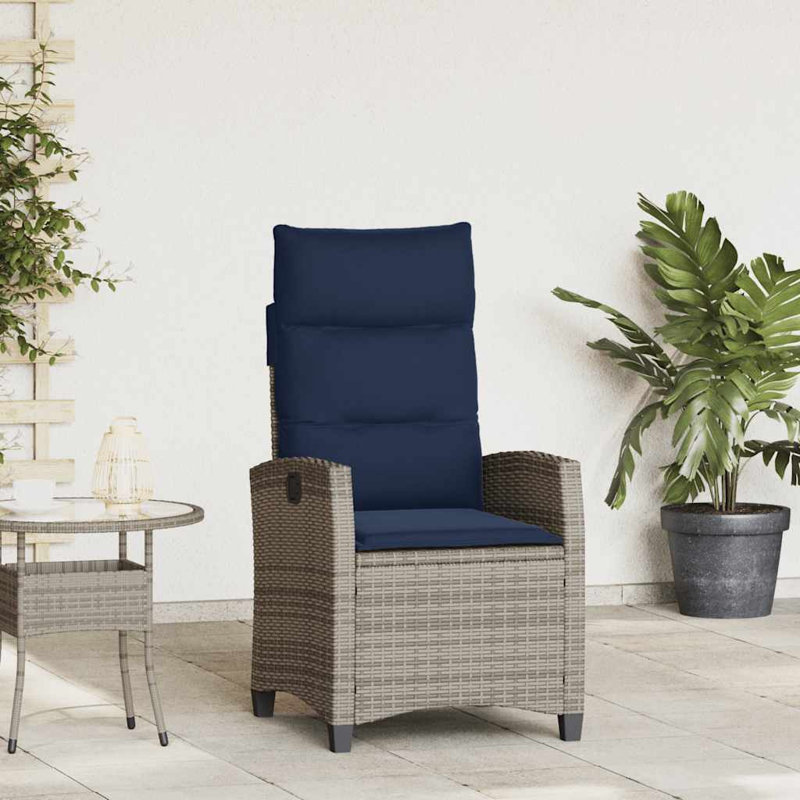  Chaise de patio inclinable avec table d'appoint en rotin de polyester gris
