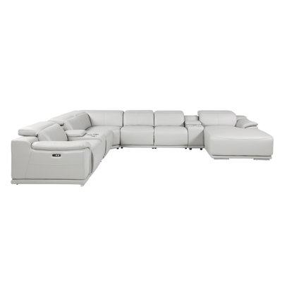 Canapé modulaire en L en cuir véritable 8 pièces faisant face à droite gris clair avec 2 fauteuils inclinables électriques et appuis-tête réglables