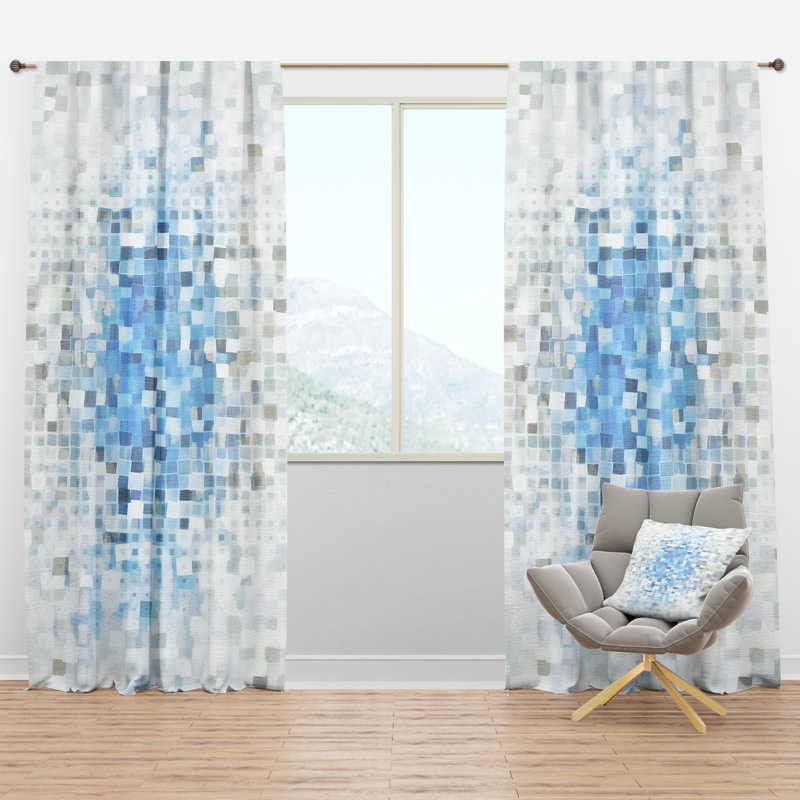 Panneau de rideau simple semi-diaphane abstrait moderne, Bleu/gris, L 52 po x L 63 po