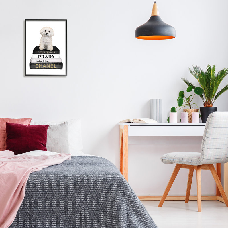 Maltese Dog Glam Pet Fashion, H 16 po x l 20 po, Giclée encadrée noir minuit