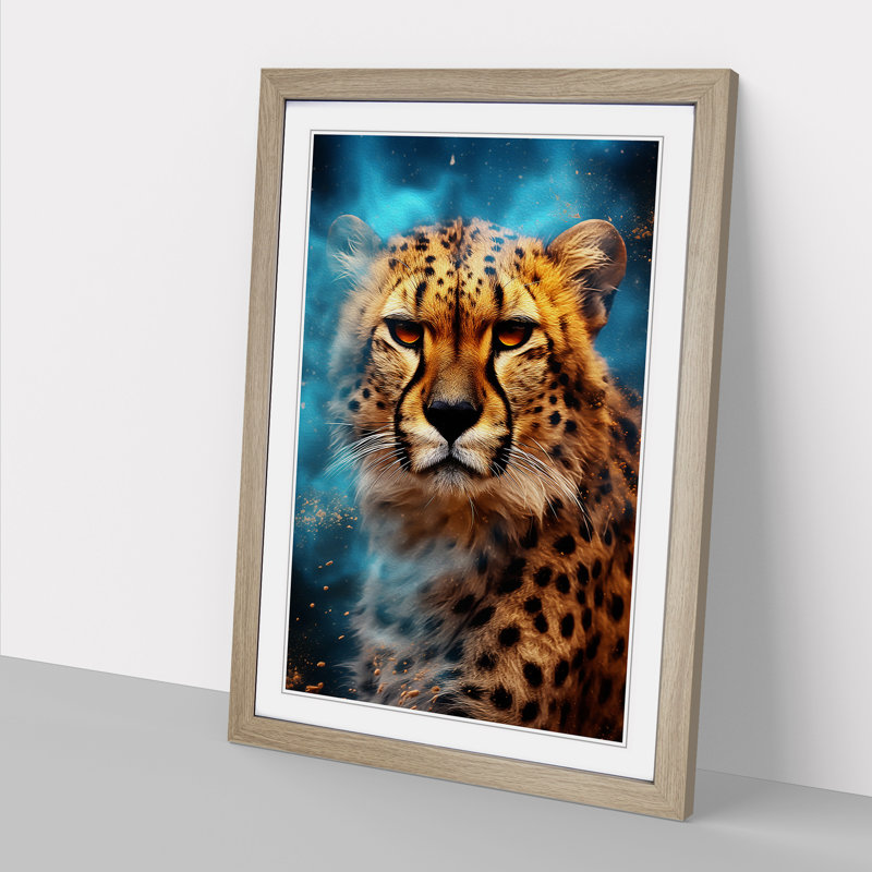 Cheetah Digital Art - Framed Print, 46cm H x 34cm W x 2cm D, Oak