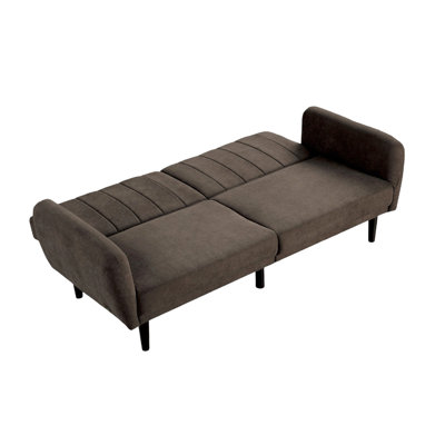 Modern Convertible In Brown, With Channeled Back, Iron Leg Back Support, And Charging 2 - Seat Featuring Fabric Upholstery Soft Arms
