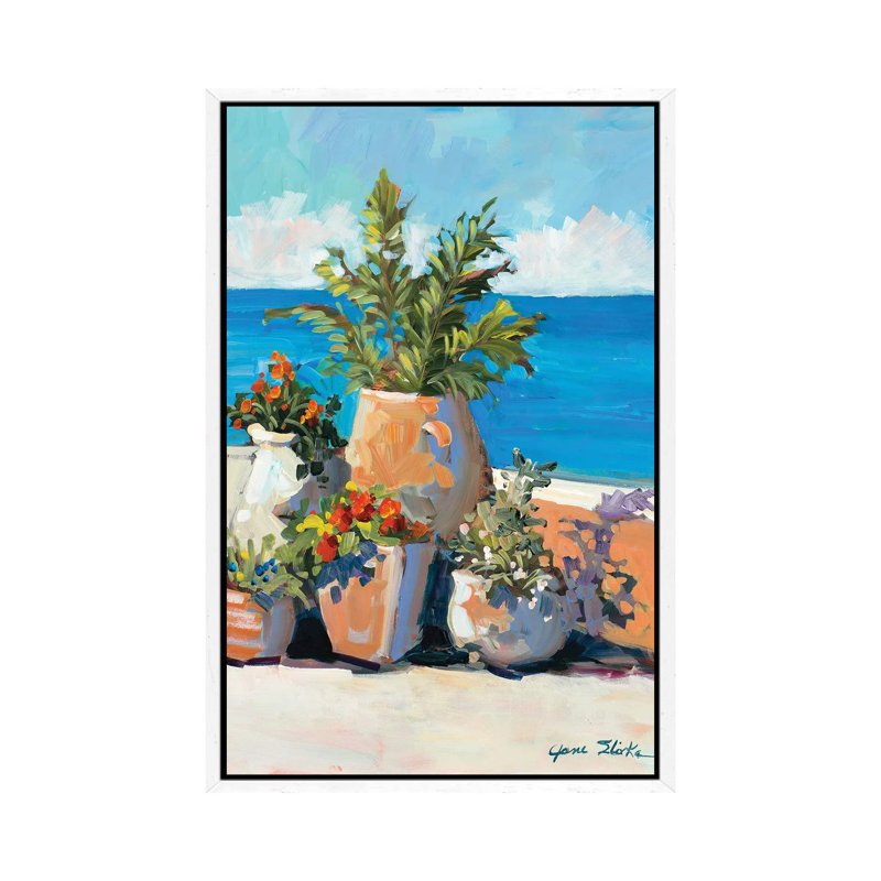 Coastal Greenery by Jane Slivka - Painting on Canvas, 66.04cm H x 45.72cm W x 3.81cm D, White Framed