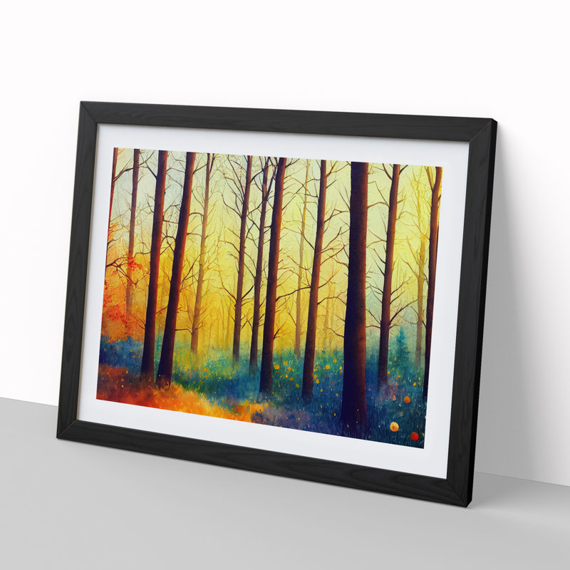 A Watercolour Spring Forest - Single Picture Frame Painting, 34cm H x 46cm W x 2cm D, Black Framed
