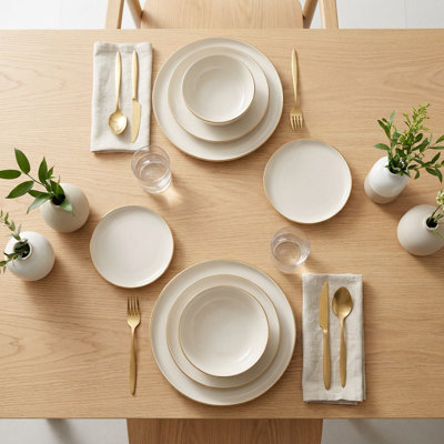 Aura Gold Rim Cream Porcelain Dinnerware Set (8-Piece Service for 2)
