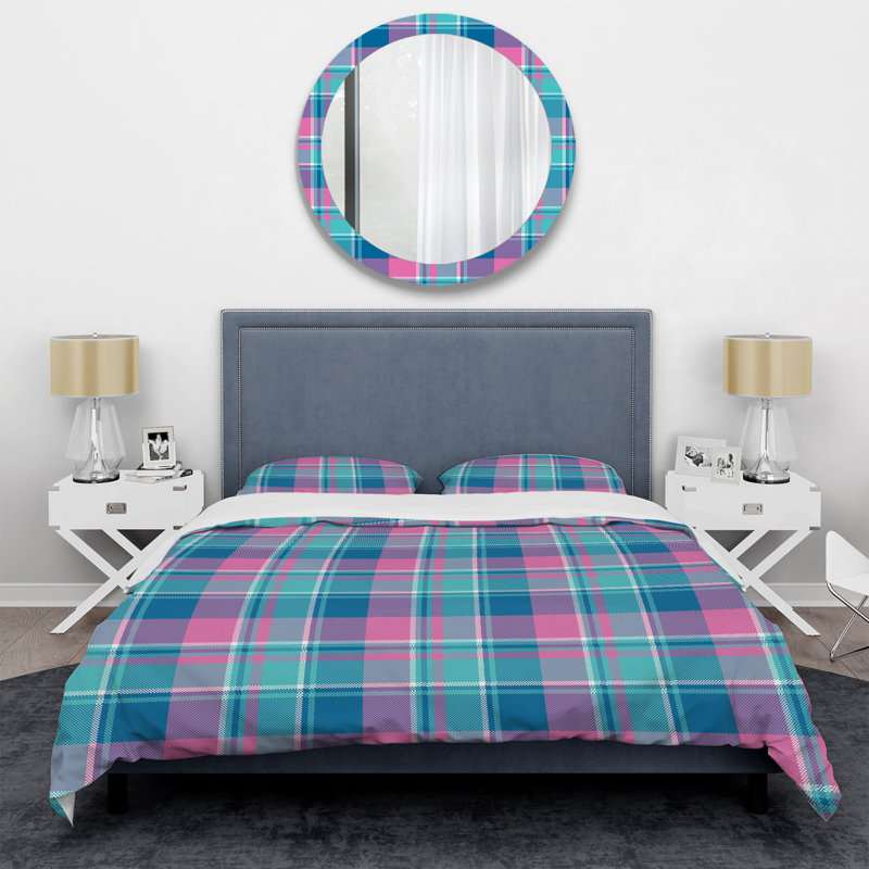 Blue/Pink Microfiber 3 Piece Duvet Cover Set, King Duvet Cover + 2 King Shams